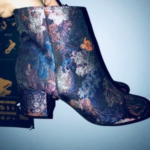 Floral metallic booties